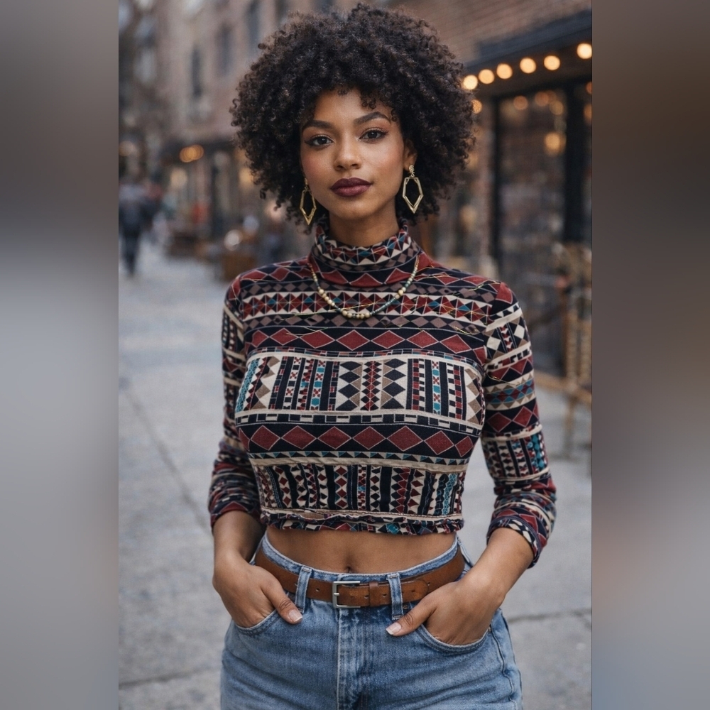 Tres Bien Multicolor Geometric Crop Top